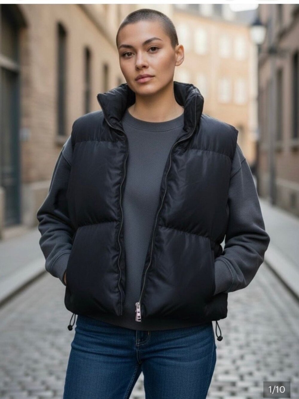 Faded Rose Black Cropped Puffer Vest with Sherpa Lining